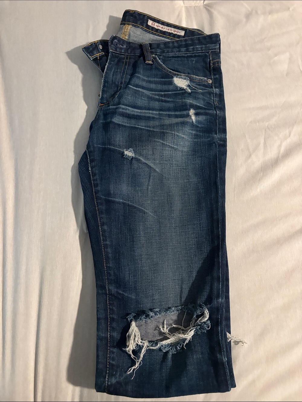 Ag Adriano Goldschmied Women’s Dark Blue Distressed Premiere Jeans